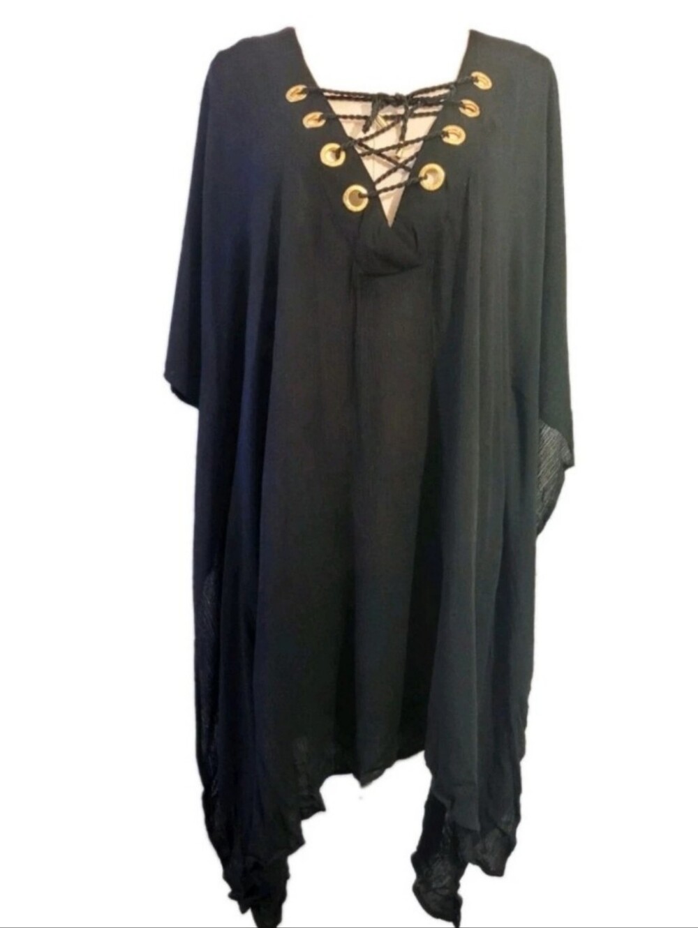 Women's Blanca Resortwear Cover Up Dress Size Medium Black Lace Up V-Neck